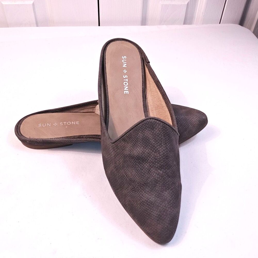 Sun + Stone Women's Ninna Faux Leather Padded Insole Mules Flats US Size 9S